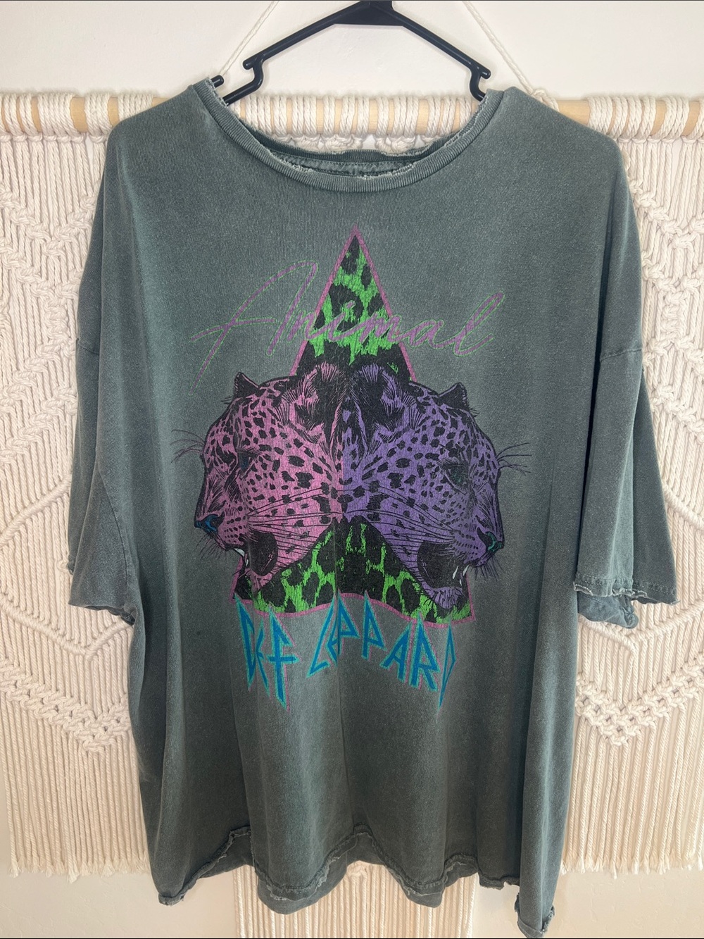 Womens Green Graphic Tee with Neon Leopard Artwork